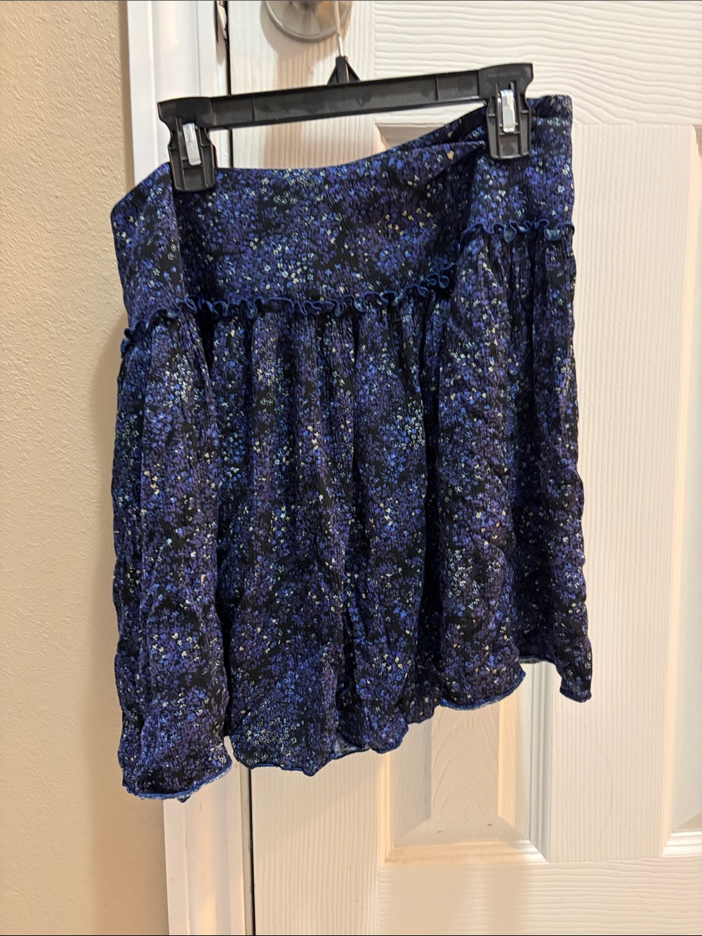 Longchamp Navy Blue Floral Skater Skirt